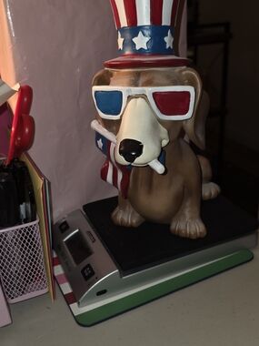 Patriotic Dachshund Statue with Red, White & Blue Accessories